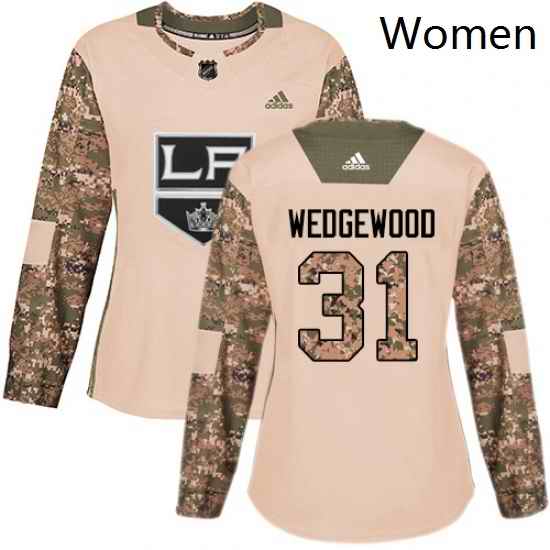 Womens Adidas Los Angeles Kings 31 Scott Wedgewood Authentic Camo Veterans Day Practice NHL Jersey